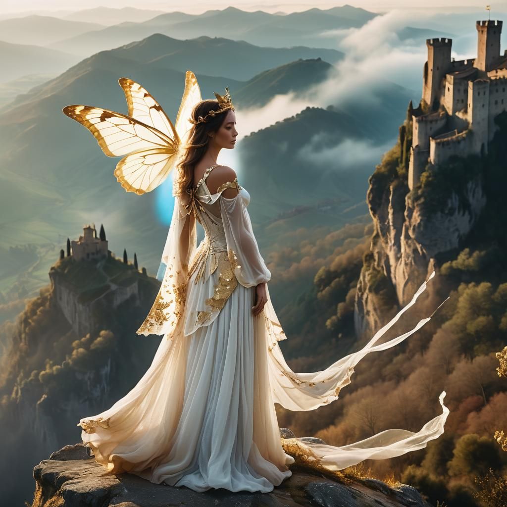 Fairy with Butterfly Wings at Cliff Edge