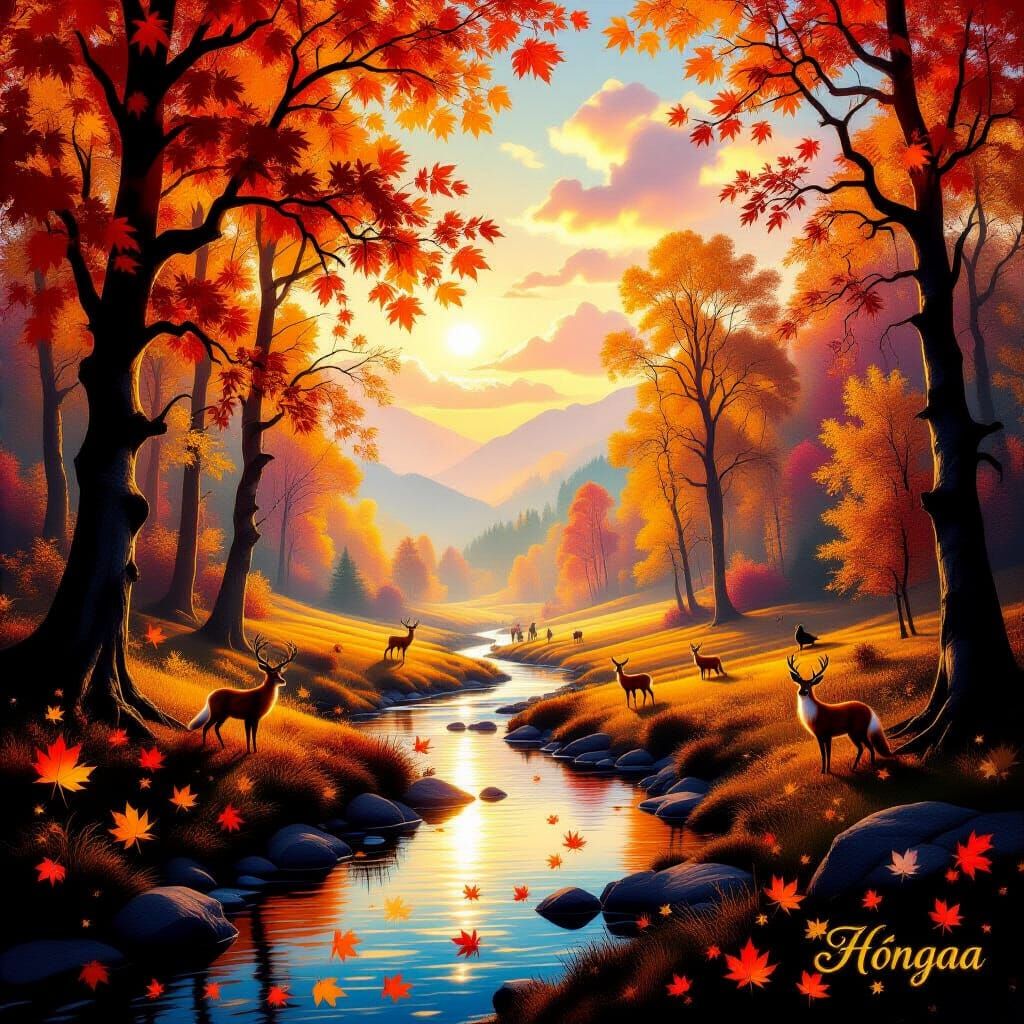 Enchanted Autumn Forest Landscape in Hyperrealistic Style