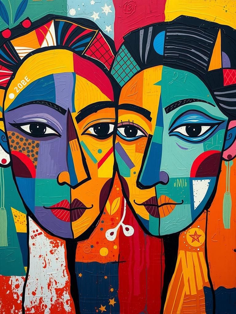 Abstract Noh Faces in Expressionist Impasto Style