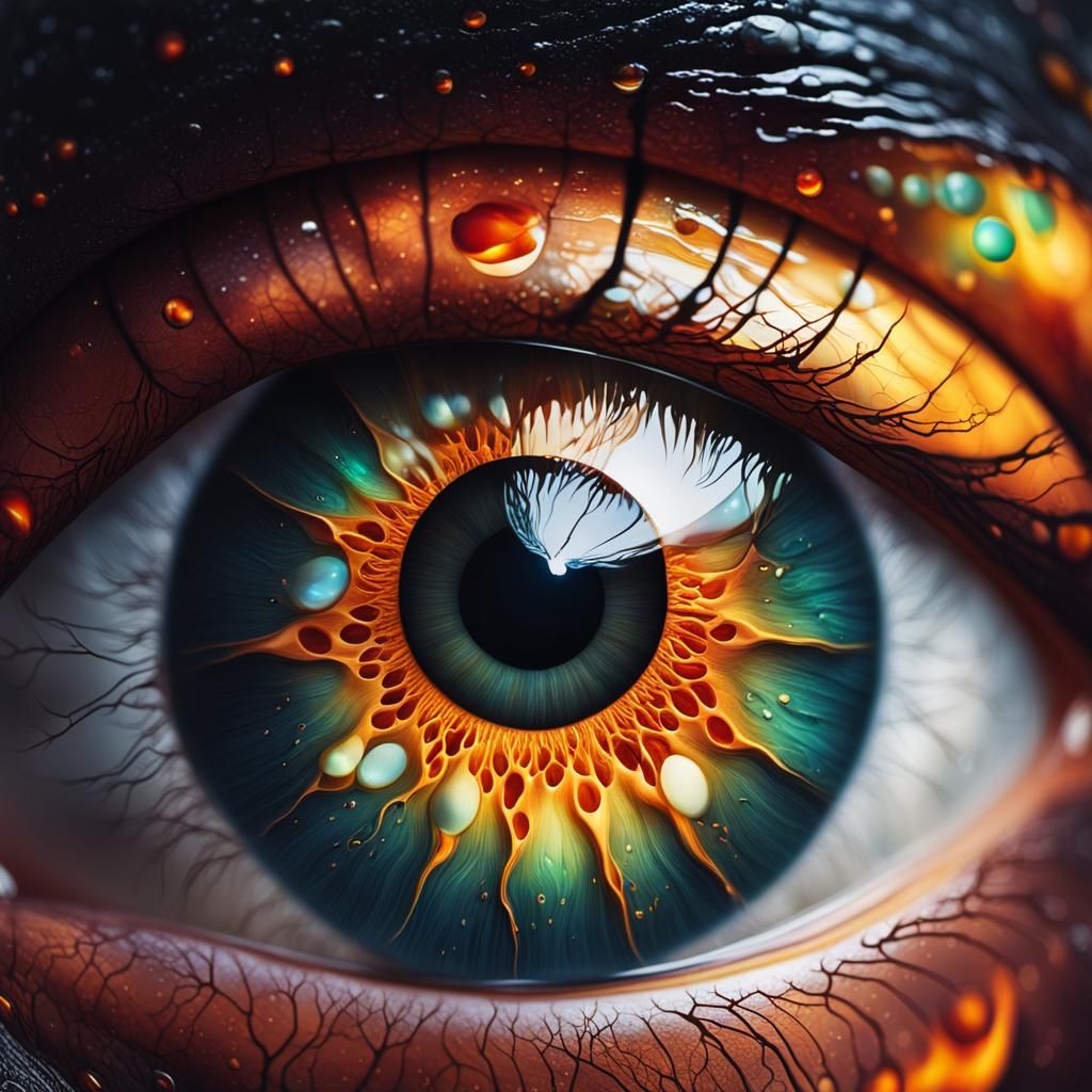 Eye with Apple Pupil Reflecting Baby: Macro Fantasy Art