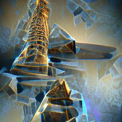 Crystal Obelisk with Fractal Entities in Art Deco Style