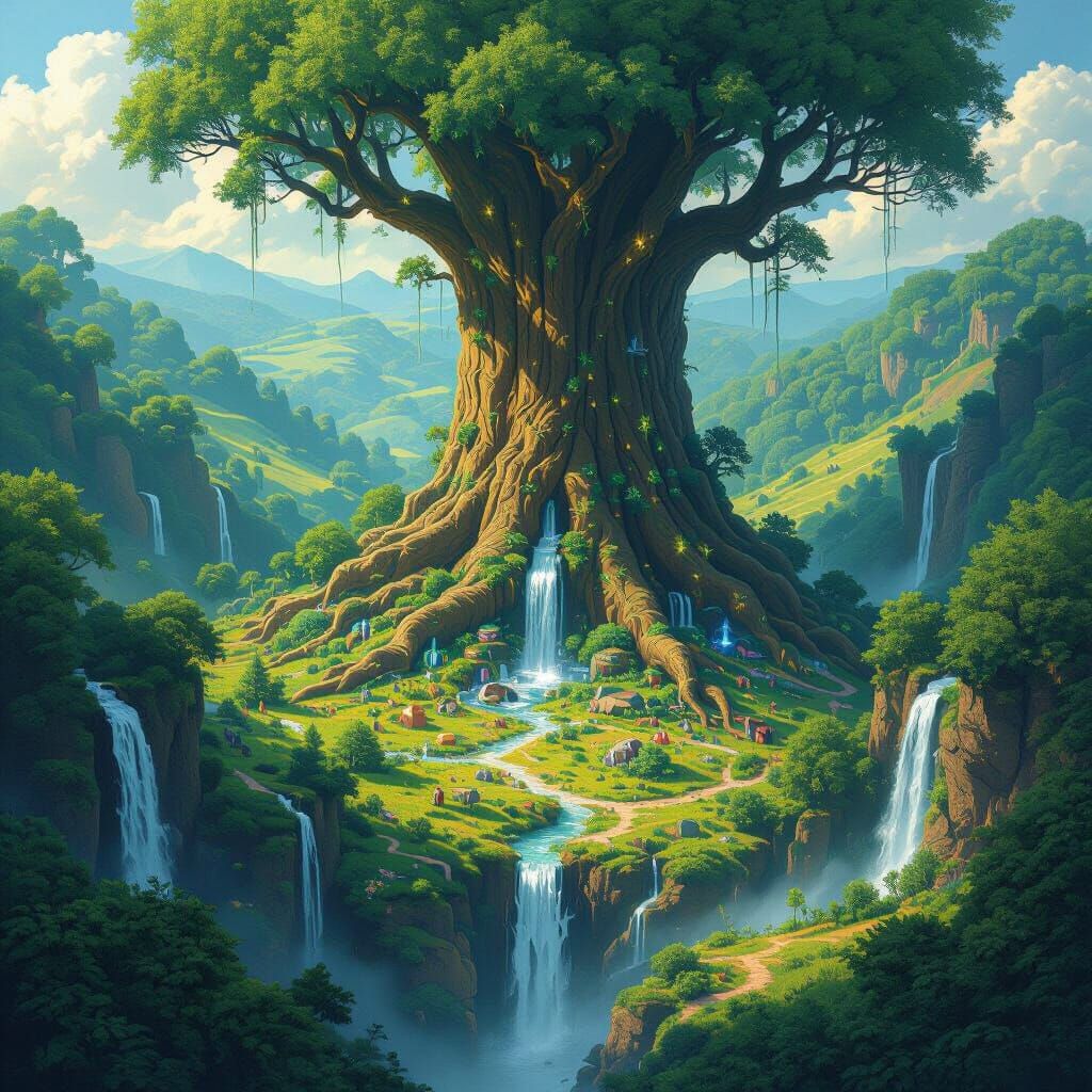 Magical Forest Aerial View in Digital Art Style