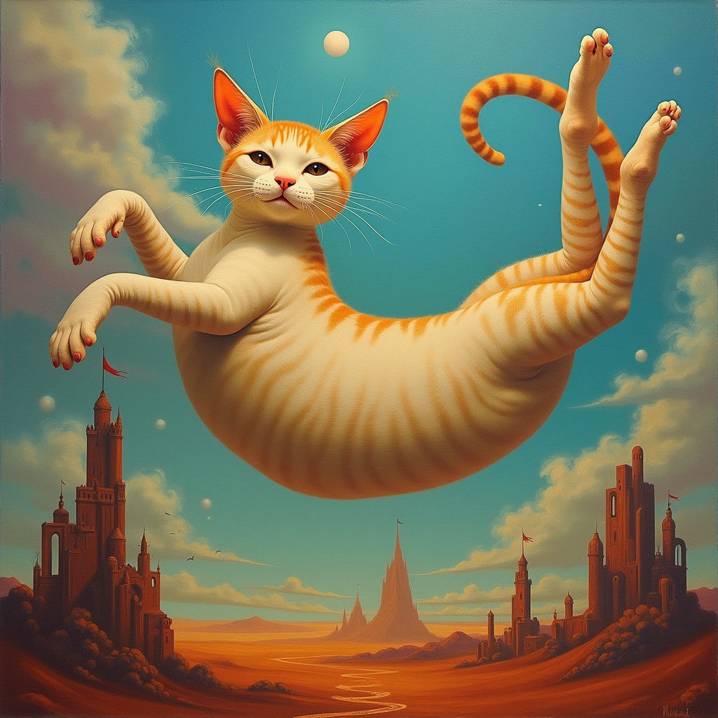 Surreal Feline-Human Hybrid in Dreamy Oil Painting