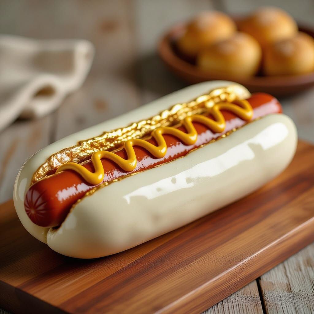 Ceramic Hotdog Sculpture with Gold Inlay