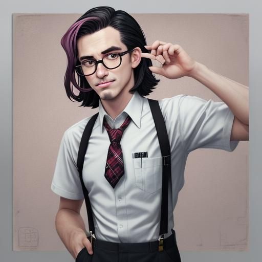 Geeky Man with Lollipop in Anime Style