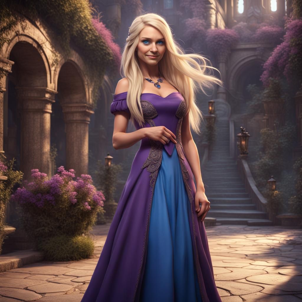 Blonde Woman with Purple Dress: Fantasy Art