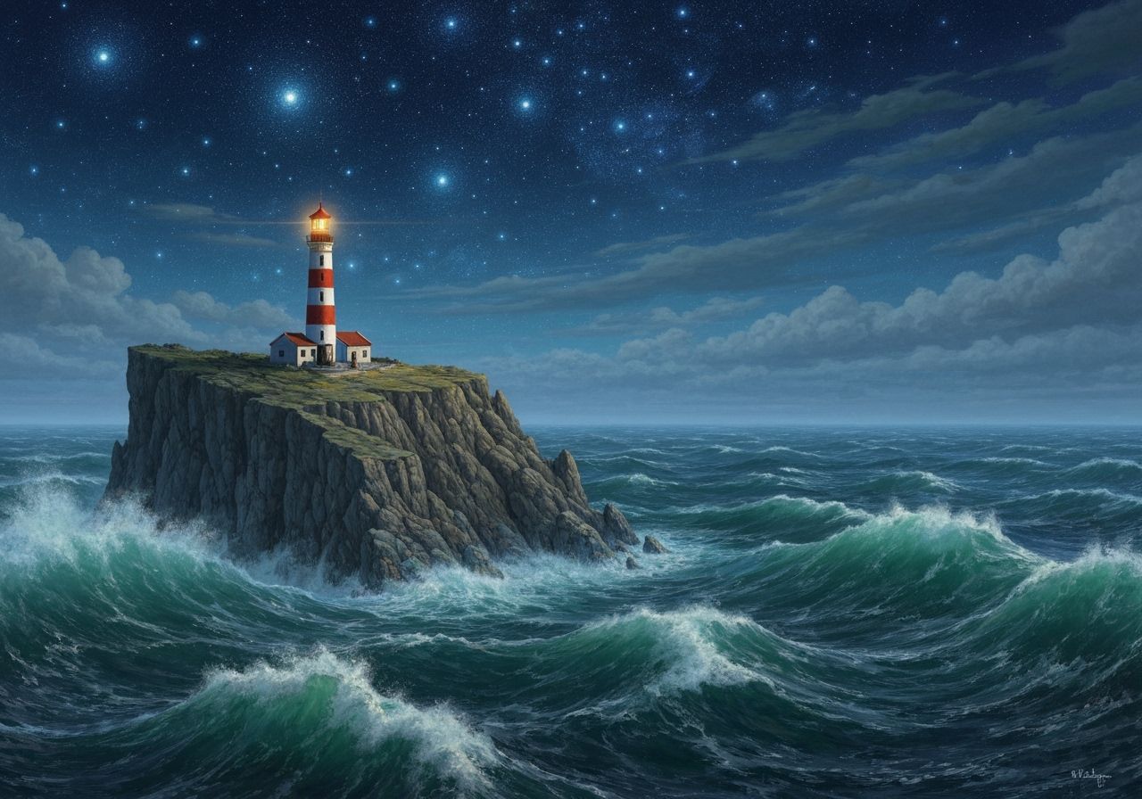 Solitary Lighthouse on Turbulent Sea