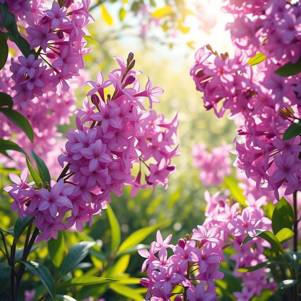 Vibrant Lilac Bloom in a Whimsical Garden Scene