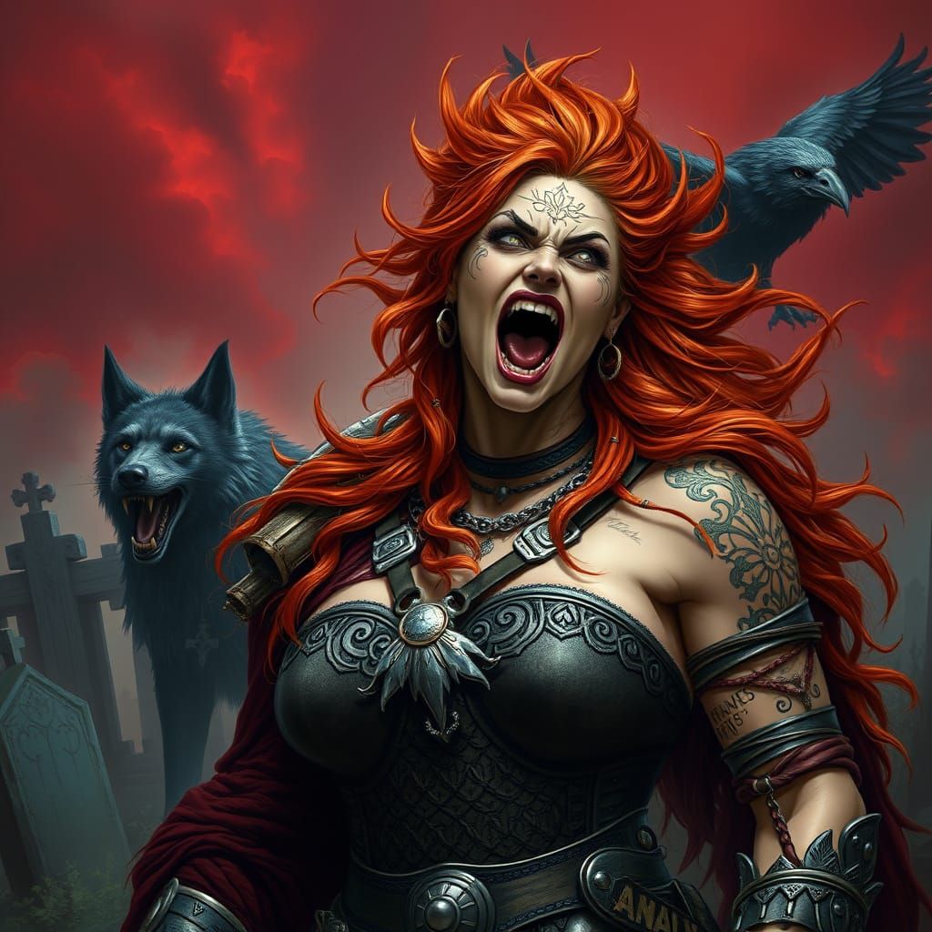 Fierce Female Viking Warrior in Dark Fantasy Art