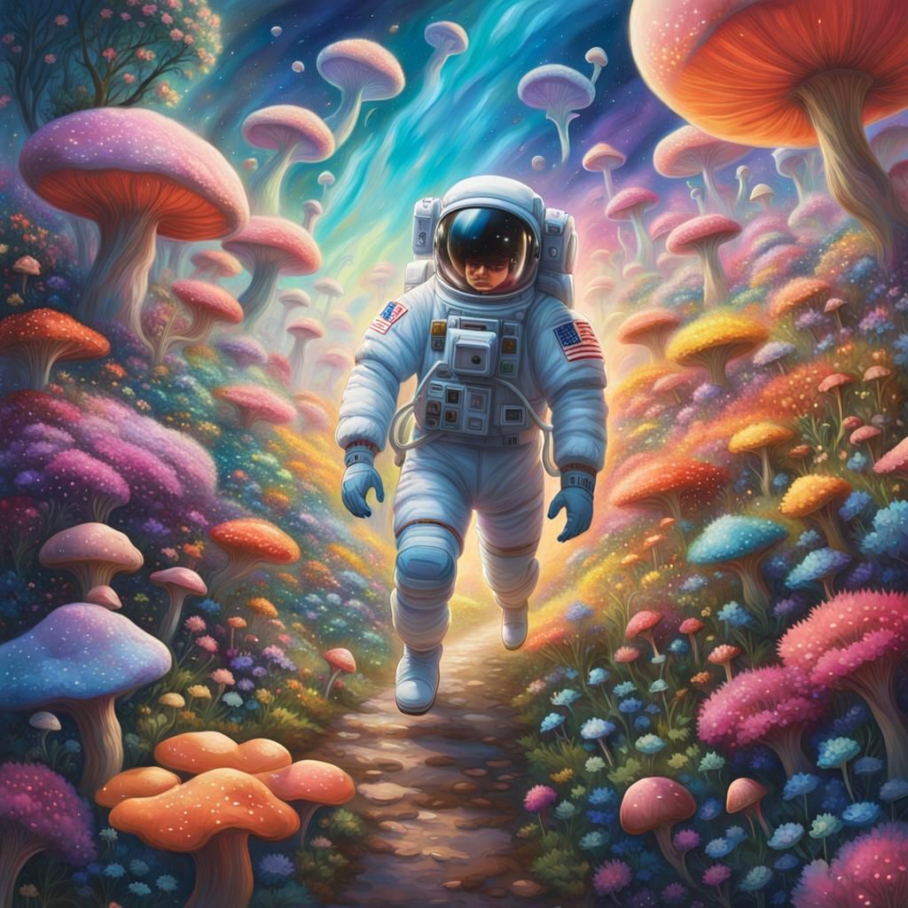 Astronaut in Floral Space: A Painterly Fantasy