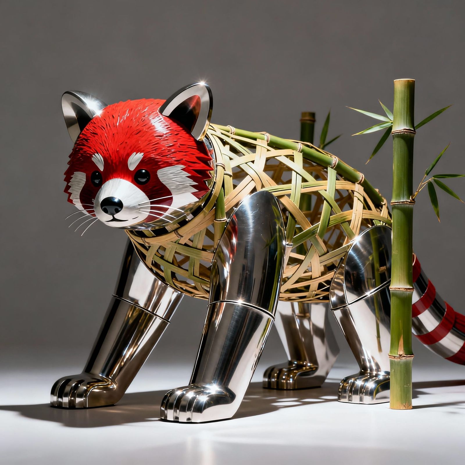 Red Panda Kinetic Sculpture of Steel and Bamboo