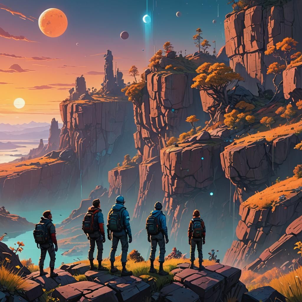 Adventurers Discover Alien Planet: Digital Splash Art