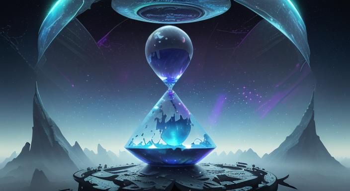 a broken hourglass, dystopian, watercolour fine line mixed media, photorealism, vibrant, vivid, deep colour, 16k resolut...