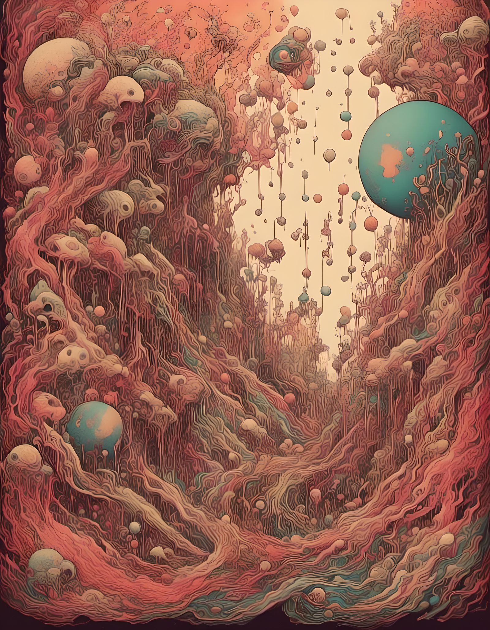 Funky 70s Surreal Scene in Bold Colors