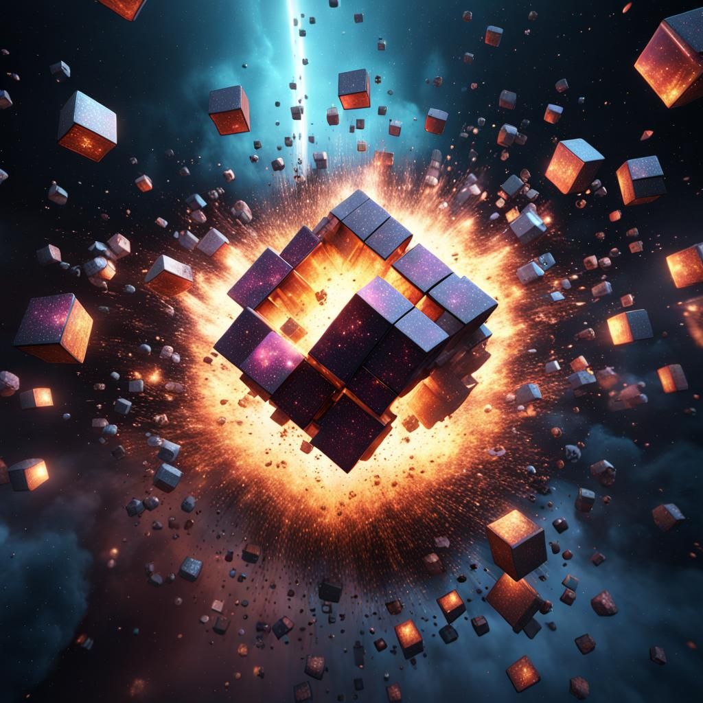 Number 4 Exploding into Galaxy Cubes
