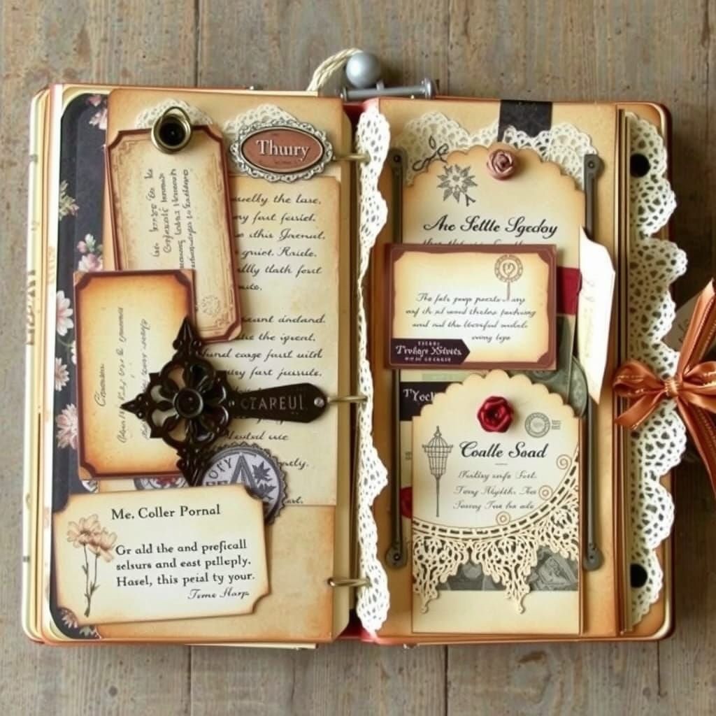 Vintage Junk Journal with Lace and Ephemera