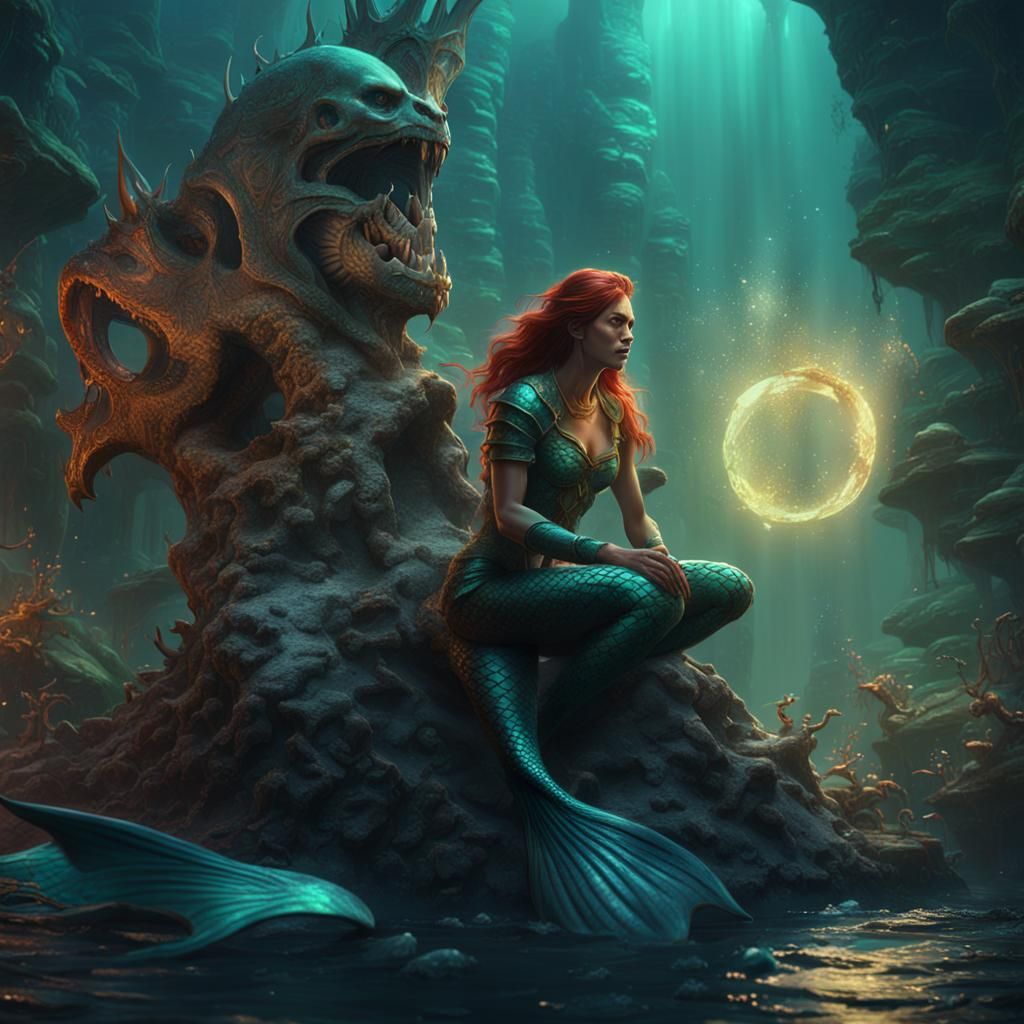 Mermaid and Human Conversation: Fantasy Concept Art
