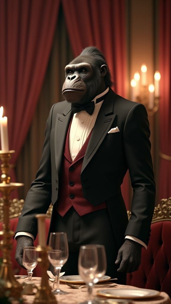 Dapper Gorilla Hosts Elegant Dinner Party