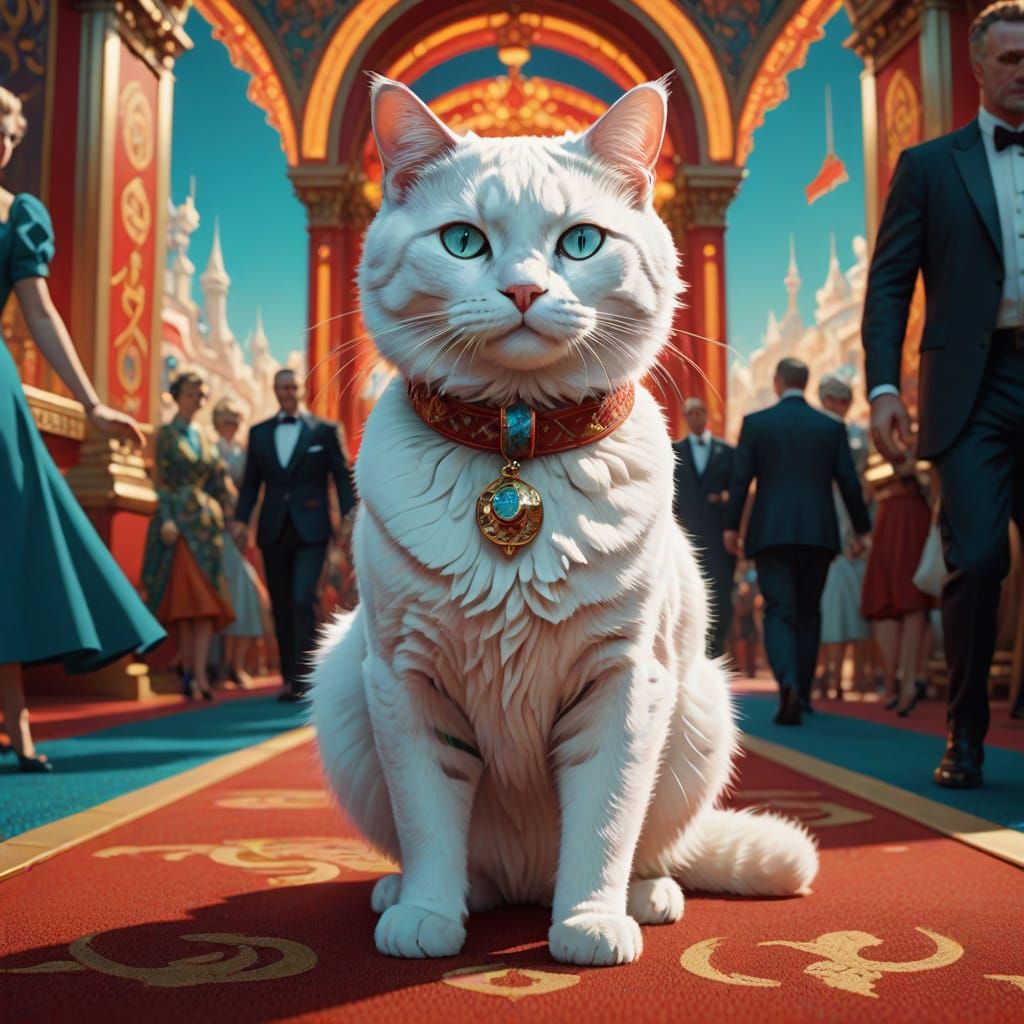 Vintage Glamour Cat Struts Down Red Carpet