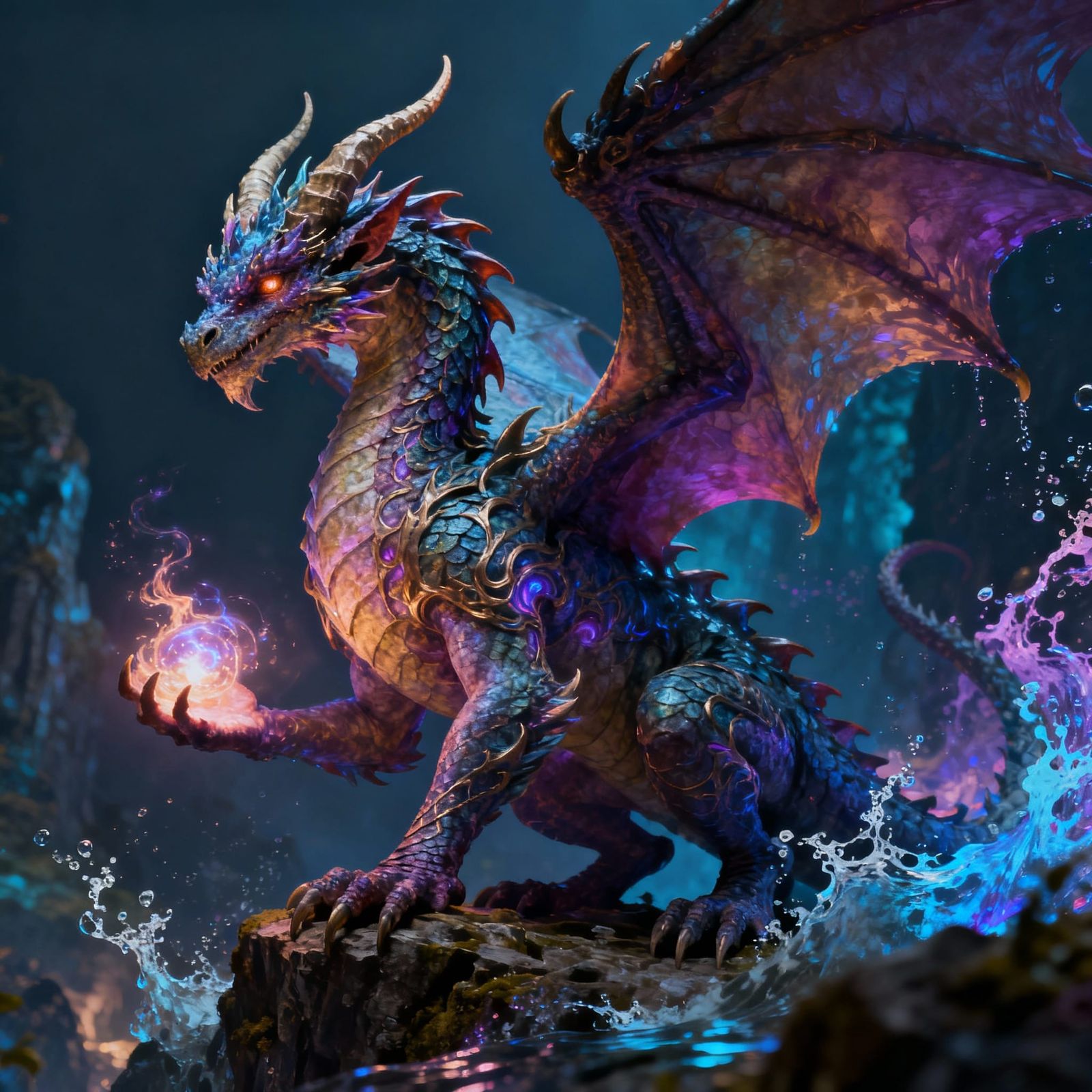 Dragonewt Magic Entity in Detailed Fantasy Matte Painting