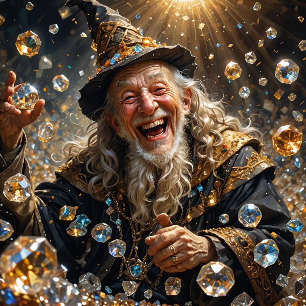 Wizard's Diamond Hoard: A Fantasy Oil Painting