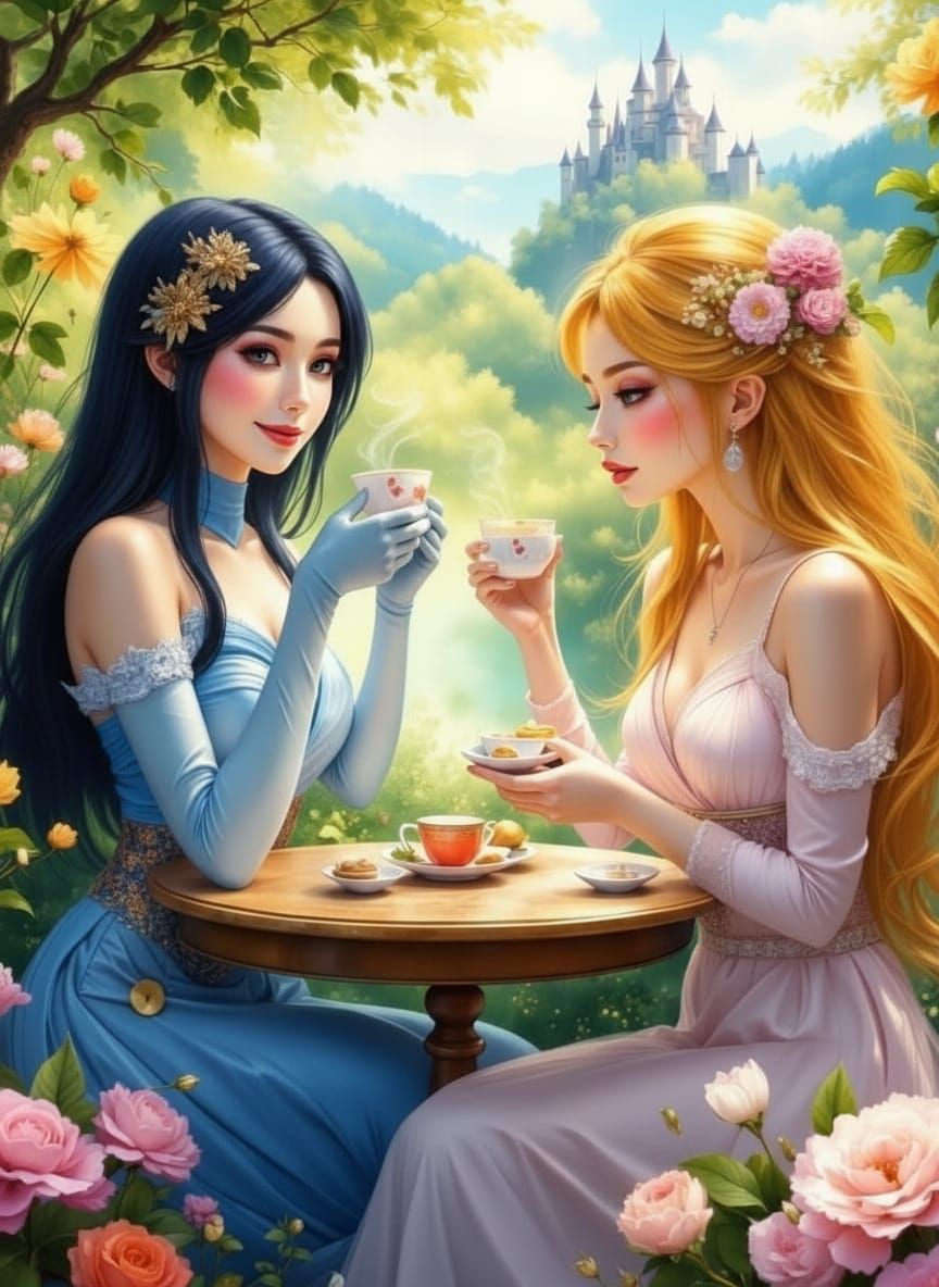 Princess Allura and Serenity Share Tea in Garden