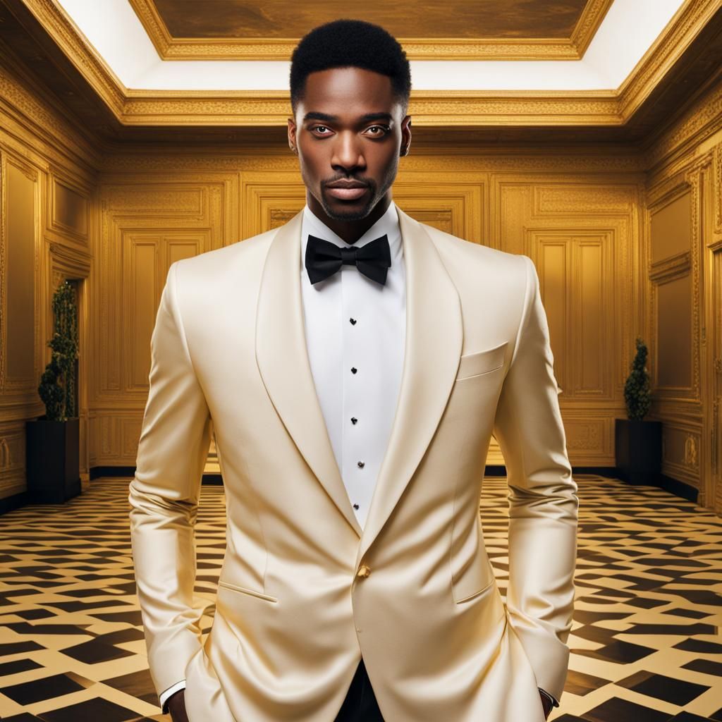 Man in Tuxedo in Ornate Golden Room