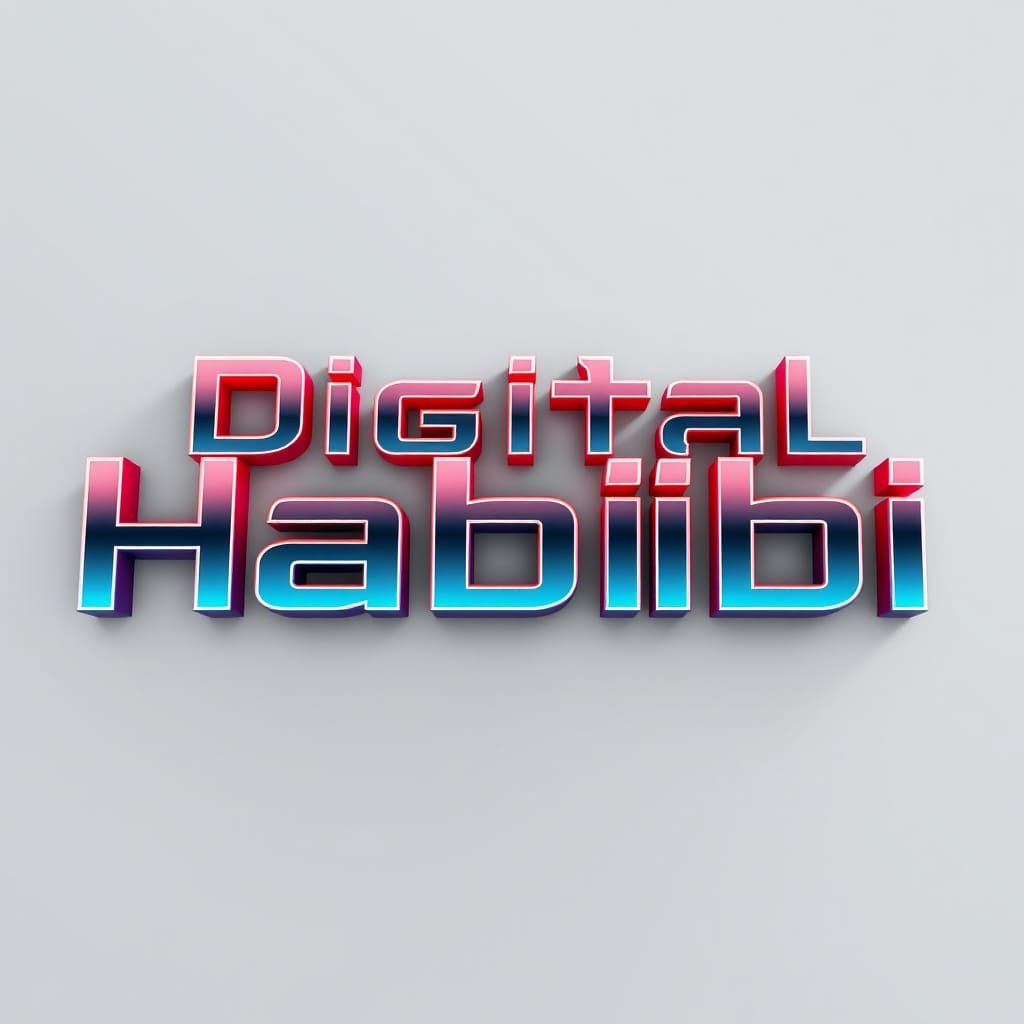 Modern 3D Text Logo with Neon Glow and Metallic Font