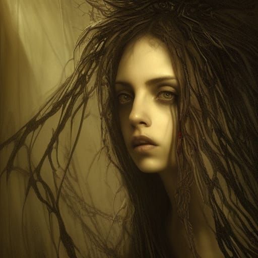 Gothic Horror Queen in a Dungeon, Dramatic Lighting