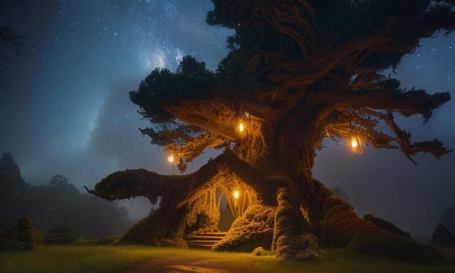 Enchanted Treehouse in Mystical Forest