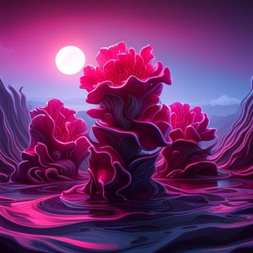 Melting Dark Pink Metal Carnations in Detailed Matte Paintin...