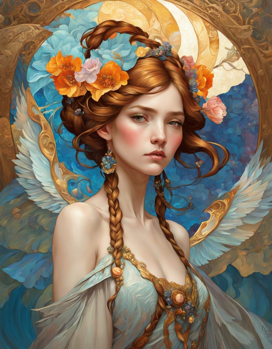 Art Nouveau Portrait: A Beautiful Impasto Oil Painting