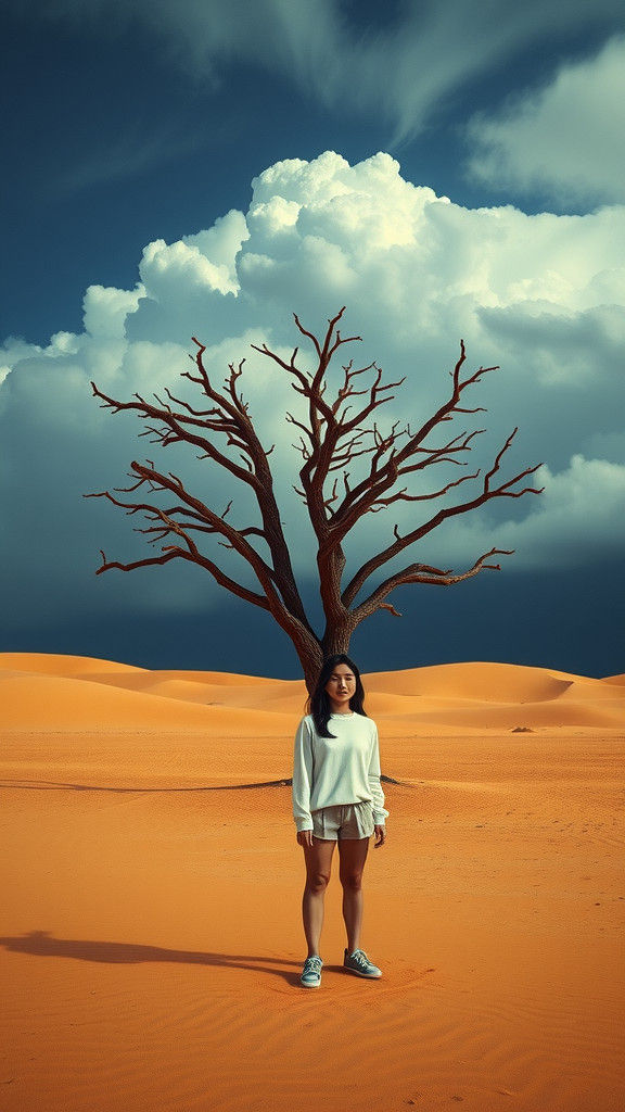 Asian Woman in Desert Landscape: Cinematic Photography