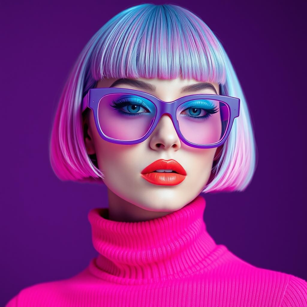 Futuristic Woman with Vibrant Hair and Geometric Glasses