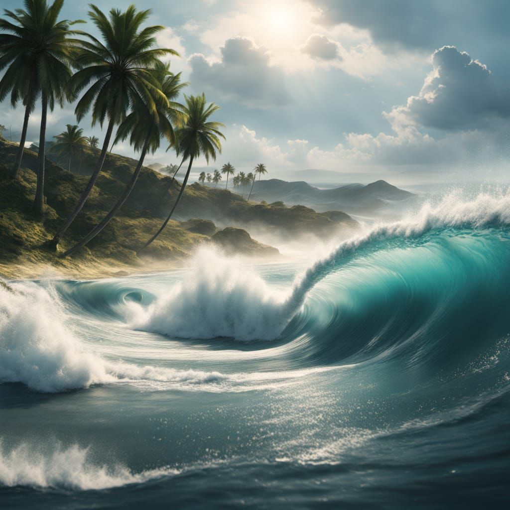 Hyperrealistic Badgers Flee Tsunami in Vibrant, Cinematic Sp...