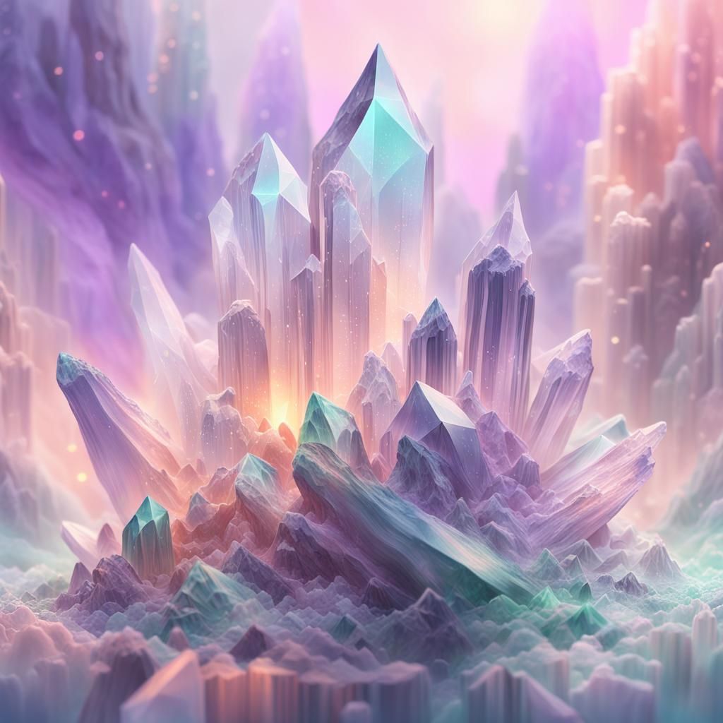 Crystals Manifesting Life in Pastel Oil Painting Effect