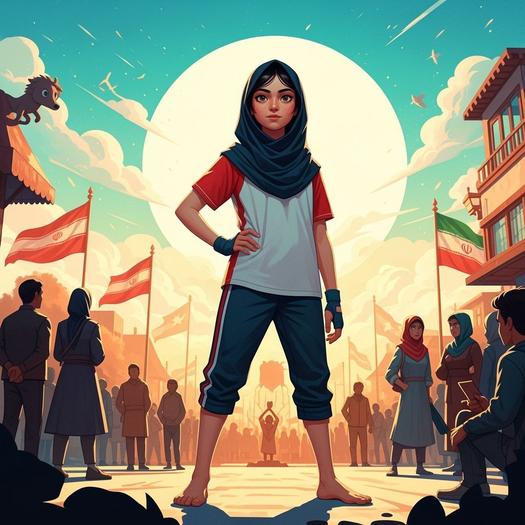 Confident Persian Girl in Vibrant Stylized Illustration