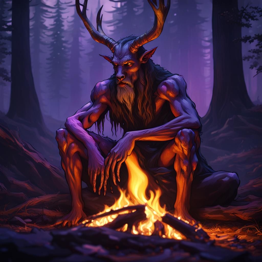 Wendigo Watches Fire Stories: Dark Fantasy Concept Art