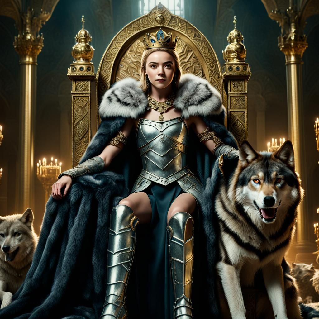 Queen with Wolves on Throne: Digital Matte Painting