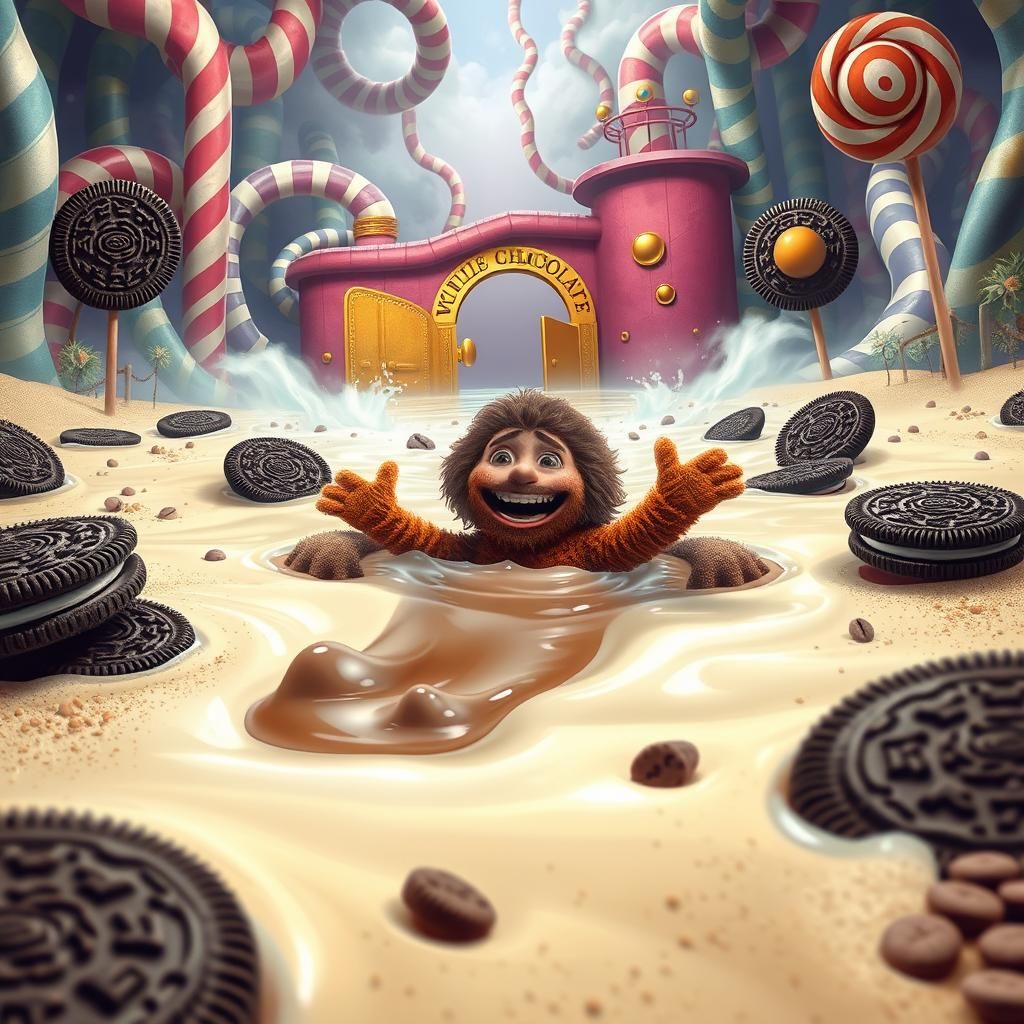 Oompa Loompa Swims in Chocolate Milk Sea
