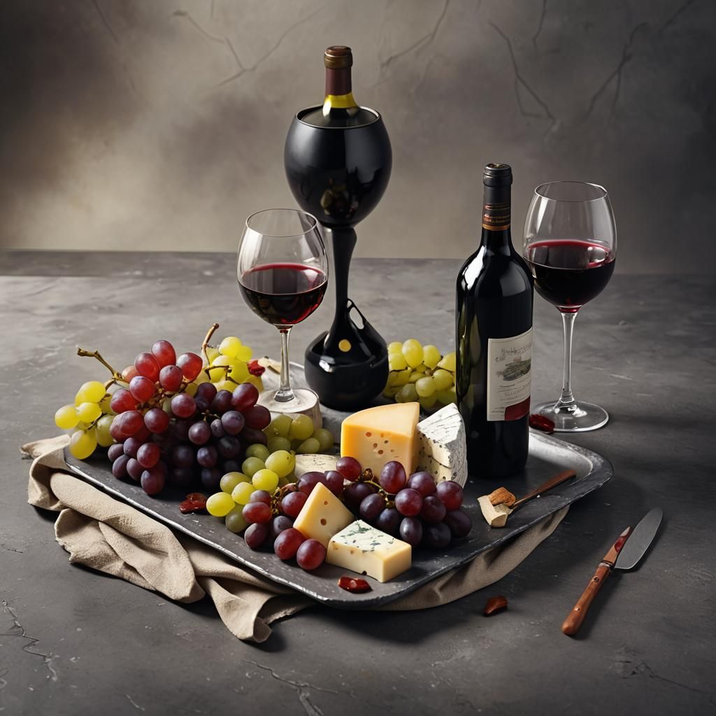 Enticing Cheese and Wine Still Life in 8K