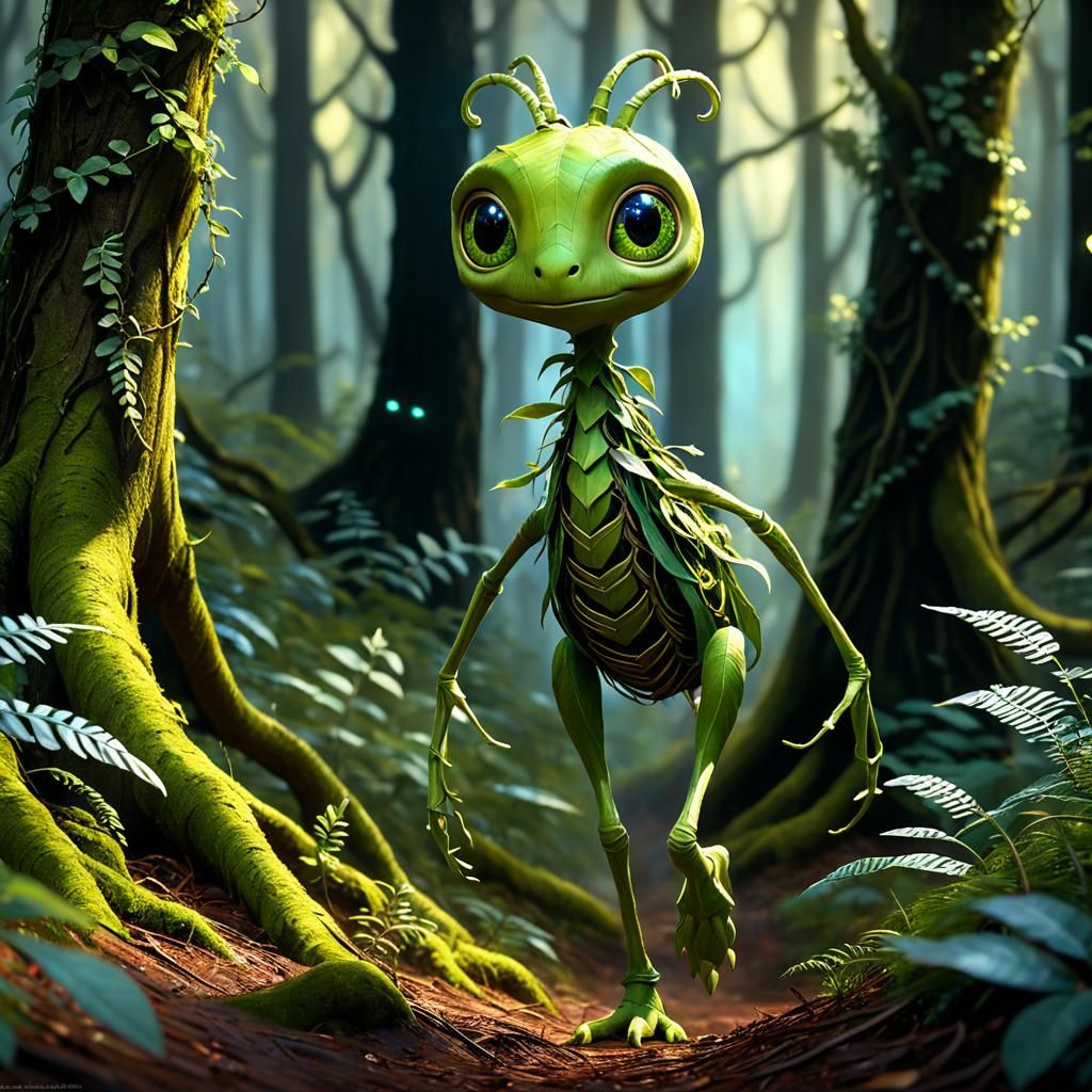 Adorable Bowtruckle-Billywig Creature in Magical Forest