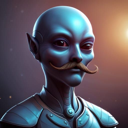Happy Alien with Handlebar Mustache, Holographic Art