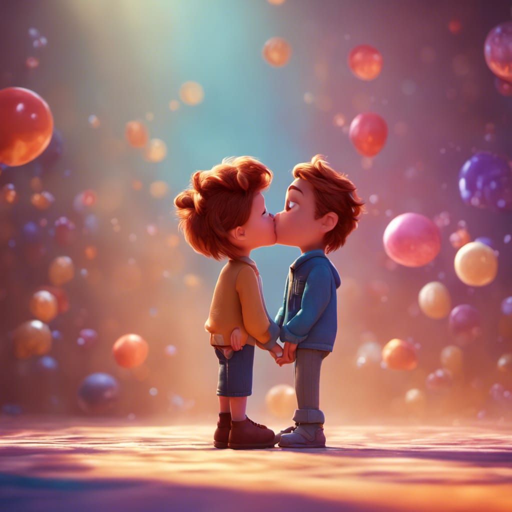 Kissing in Pixar Style 3D Digital Art