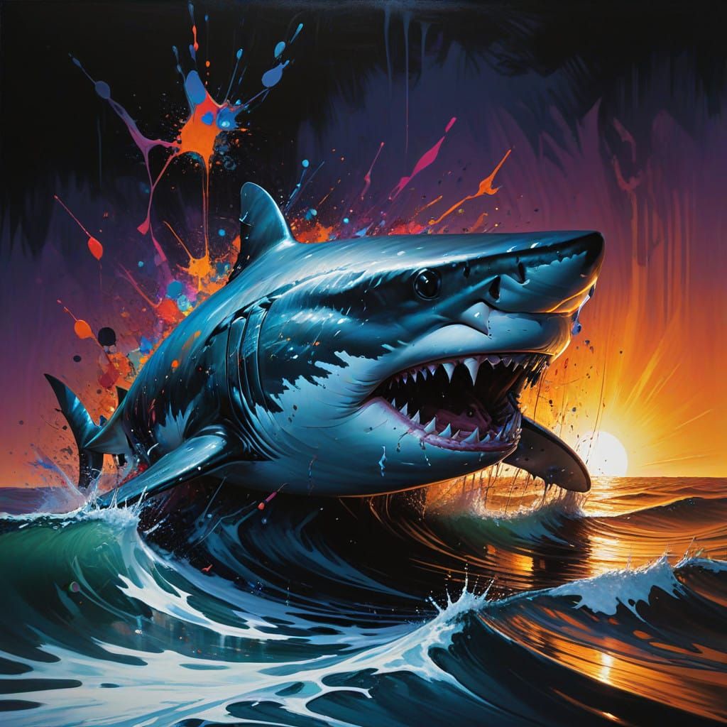 Luminescent Sharks in Psychedelic Dreamworld