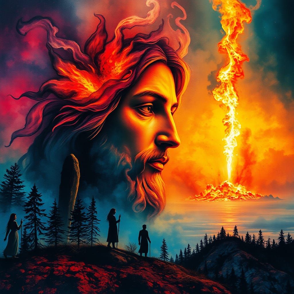 Surreal Fluorescent Batik of Jesus and Storm