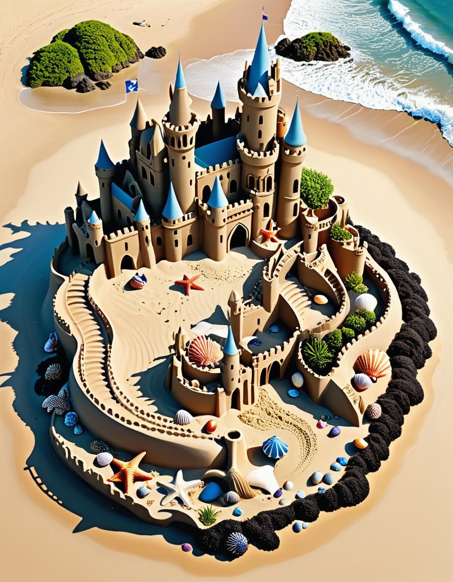 Impressive Sandcastle on a Beach: A Digital Fairy-Tale Fortr...