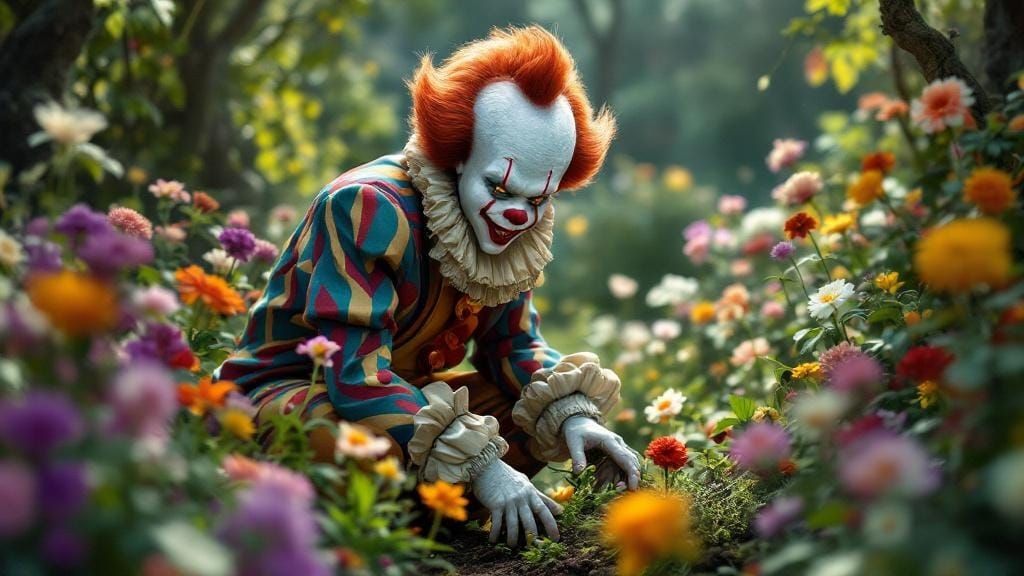 Pennywise the Clown in a Whimsical Garden