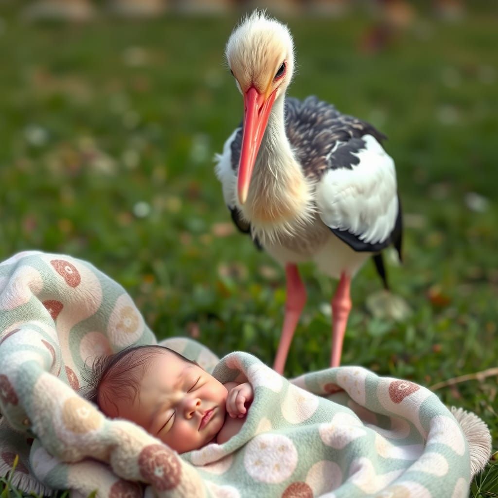 Grumpy Stork Chick and Sleeping Baby