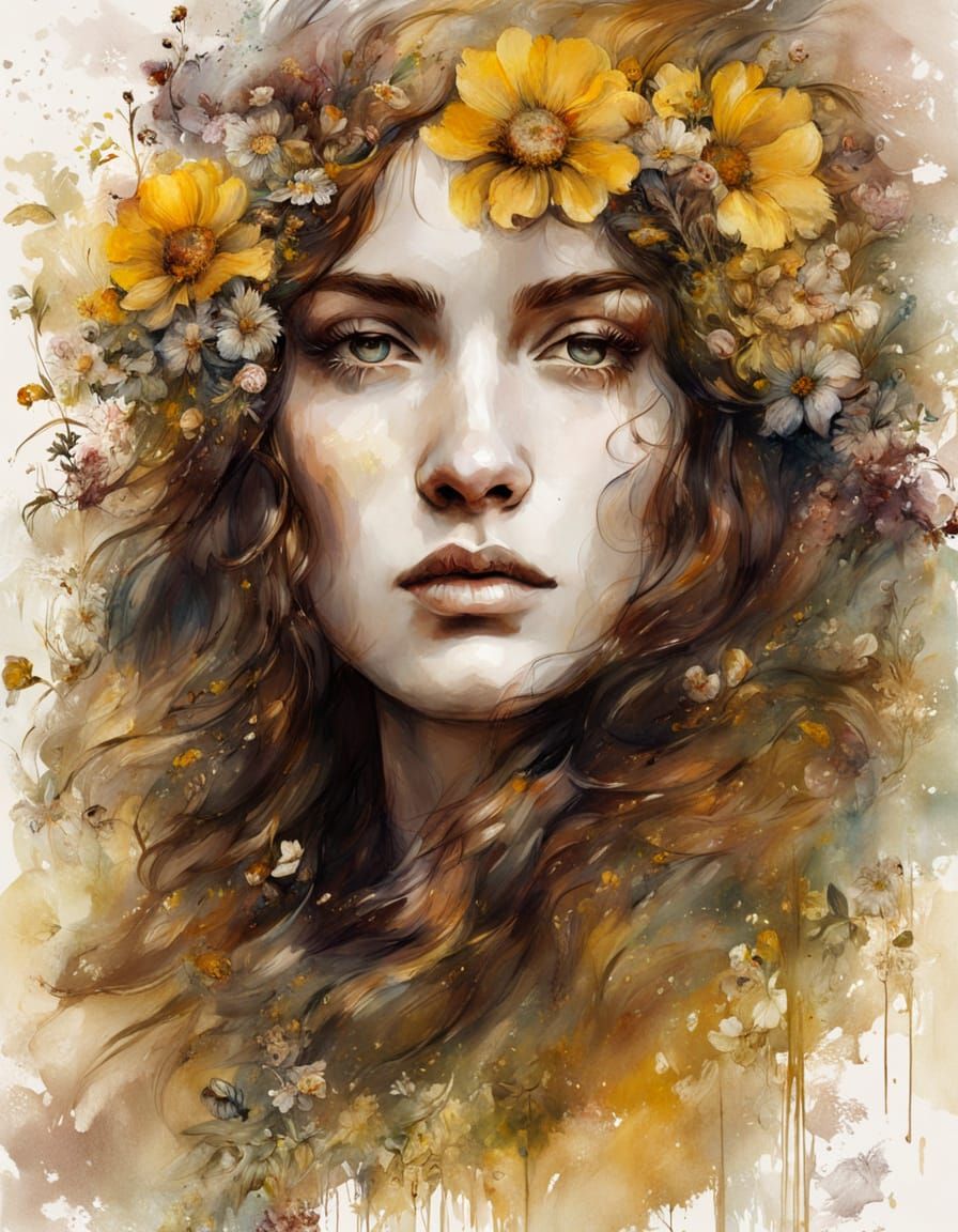 Beautiful European Woman in a Sunny Meadow, in the Style of ...